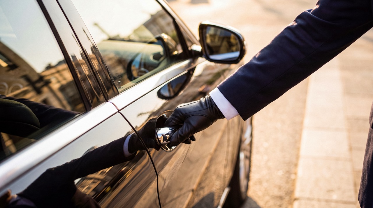 Special event chauffeur opening luxury car door in Melbourne