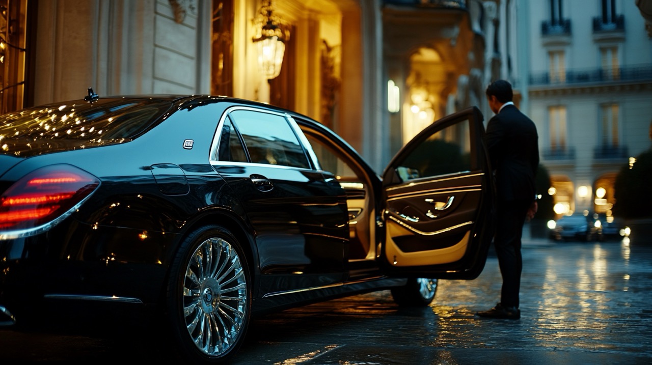Luxury chauffeur opening car door for pre-wedding events