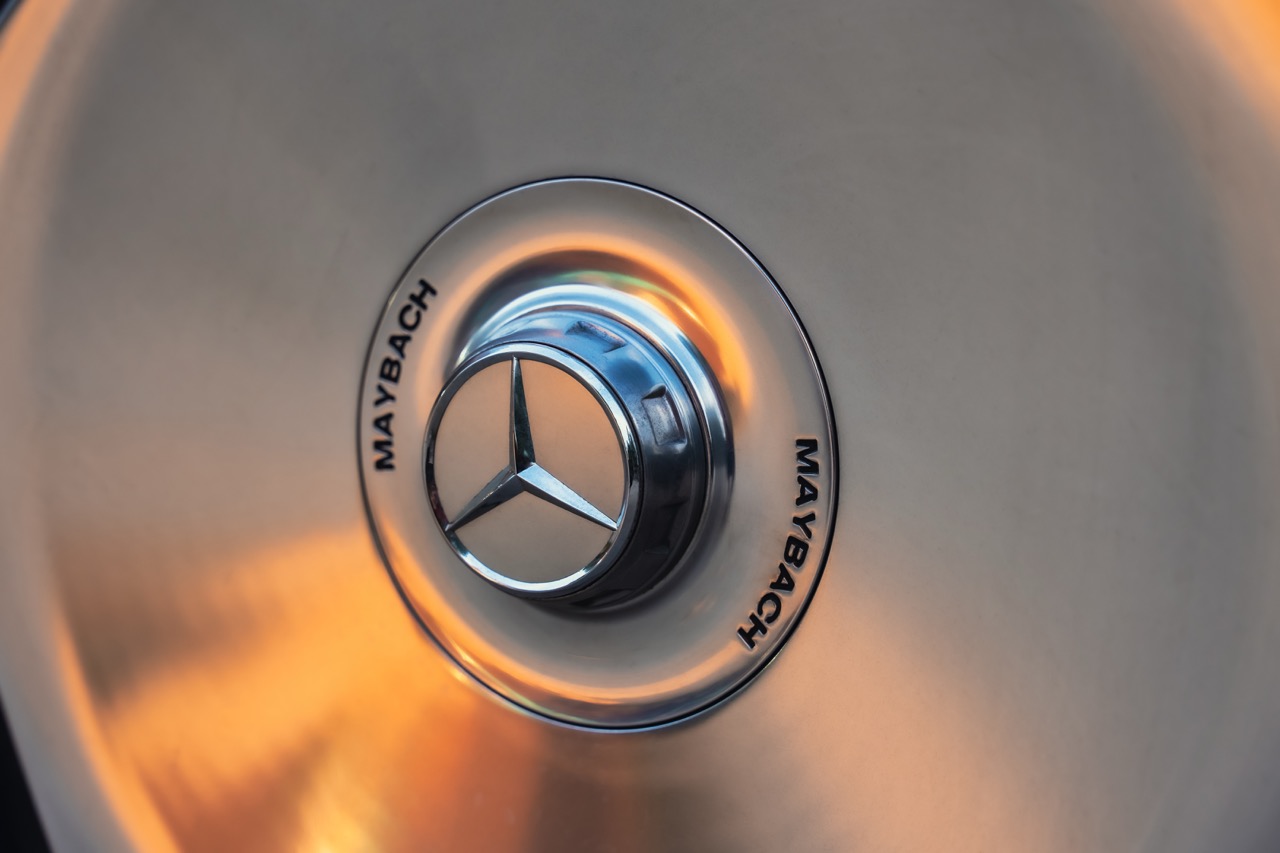 Maybach wheel hubcap detail for premium wedding car hire